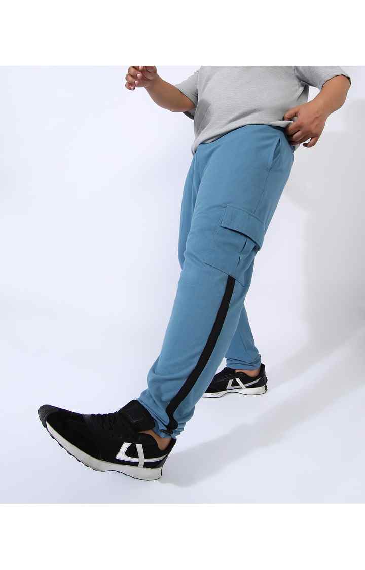 Men's Sky Blue Solid Cargos