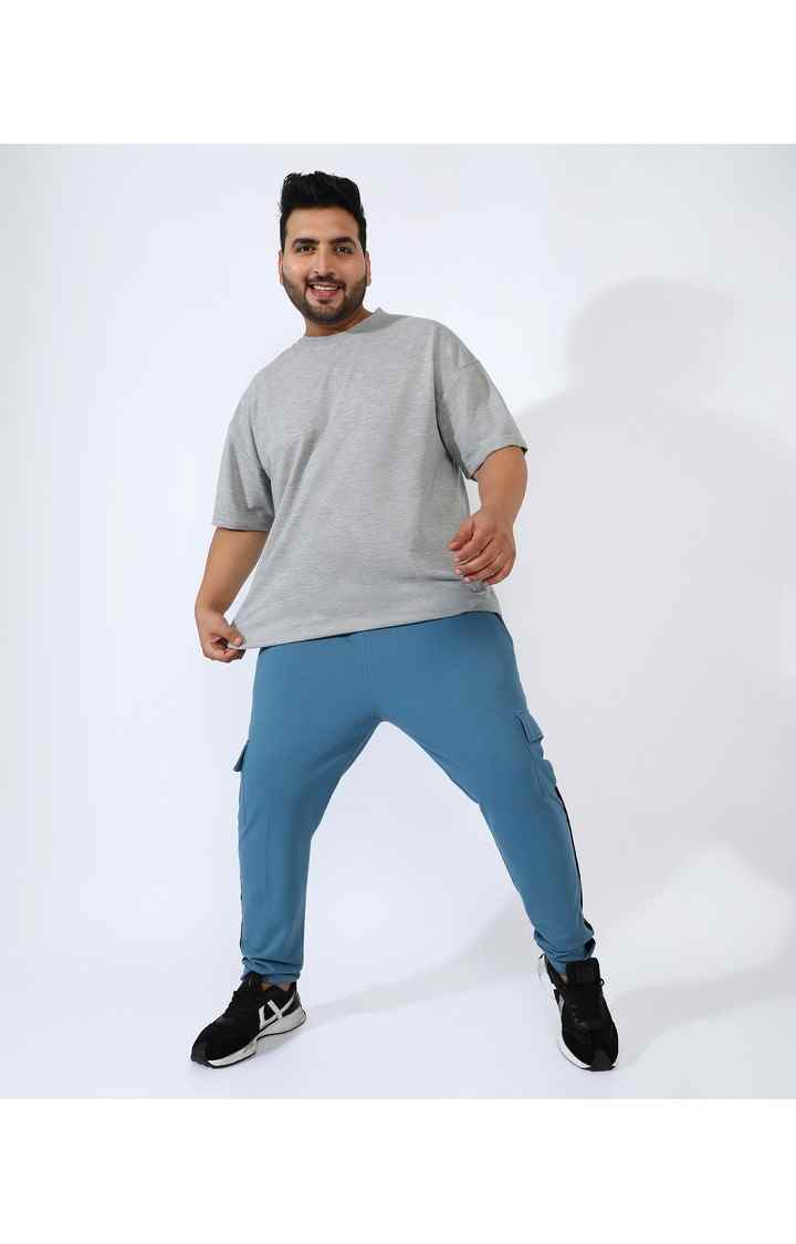 Men's Sky Blue Solid Cargos