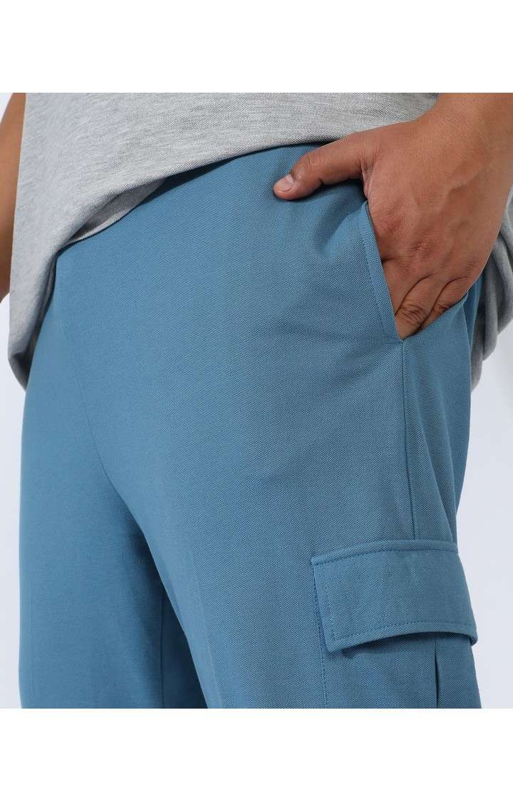 Men's Sky Blue Solid Cargos