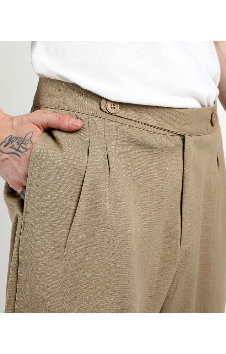 Men's Khaki Brown Solid Polyester Trousers