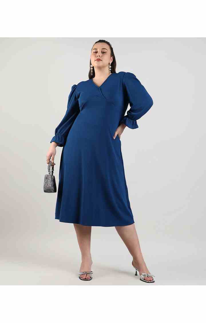 Women's Blue Solid Dresses