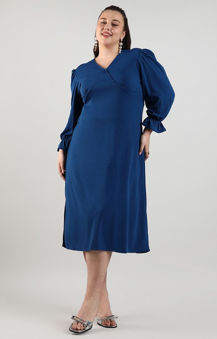 Women's Blue Solid Dresses