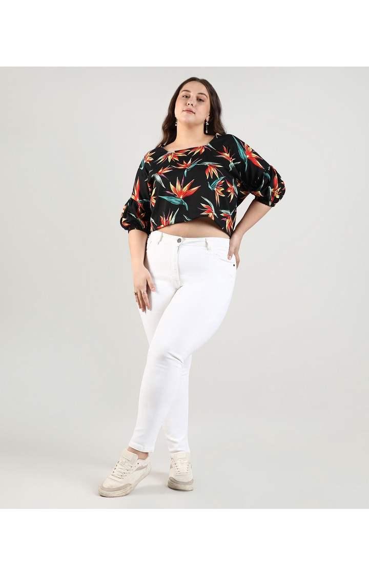 Women's Black Printed Tops