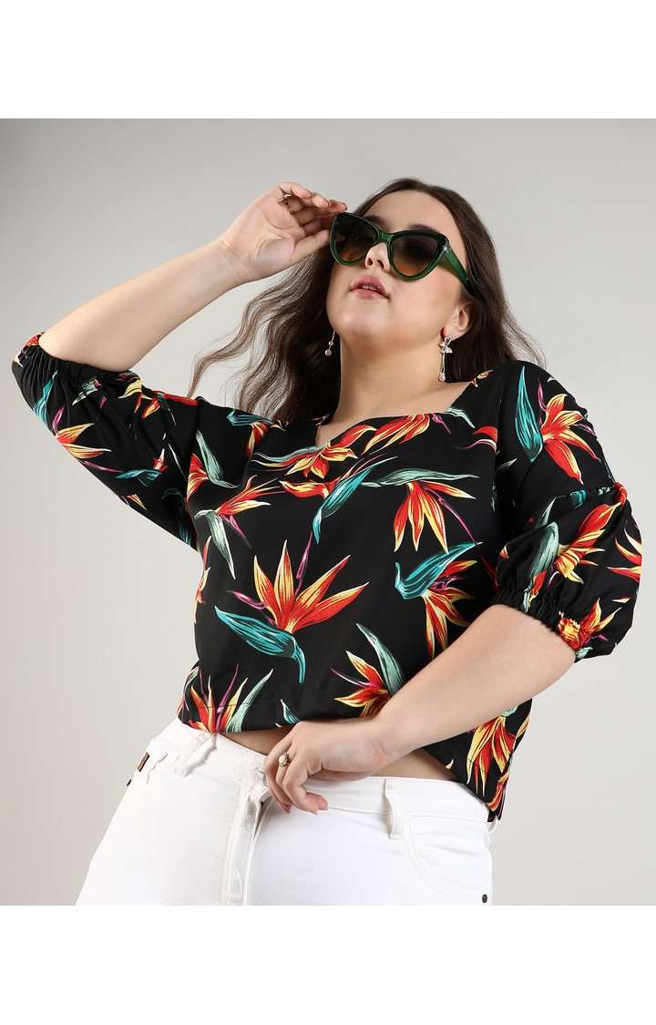Women's Black Printed Tops