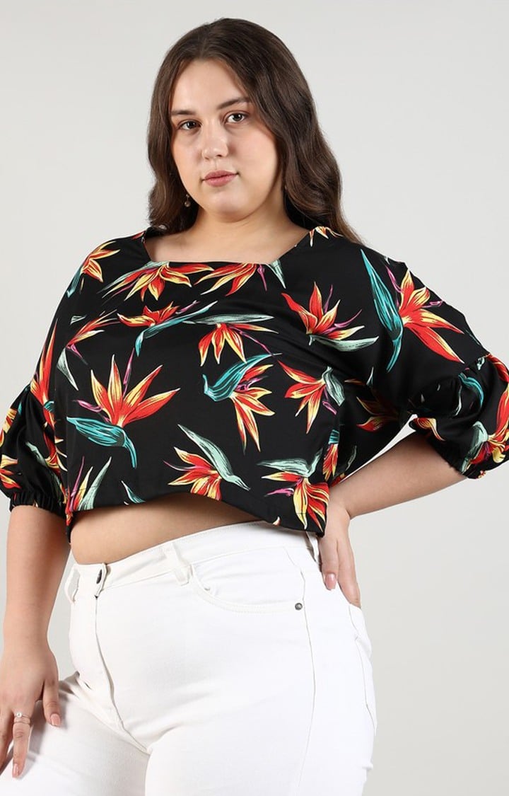 Women's Black Printed Tops