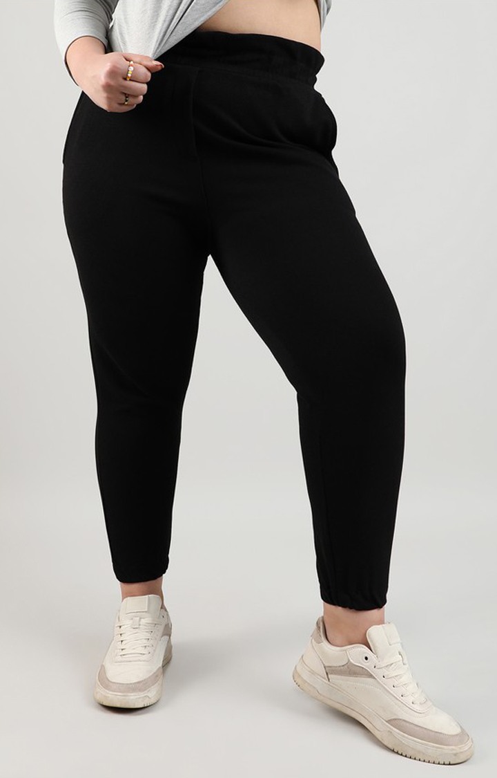 Women's Black Solid Trackpants