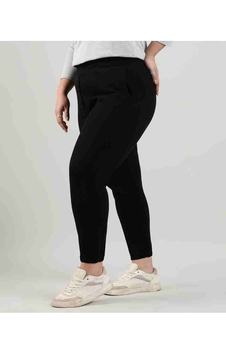 Women's Black Solid Trackpants
