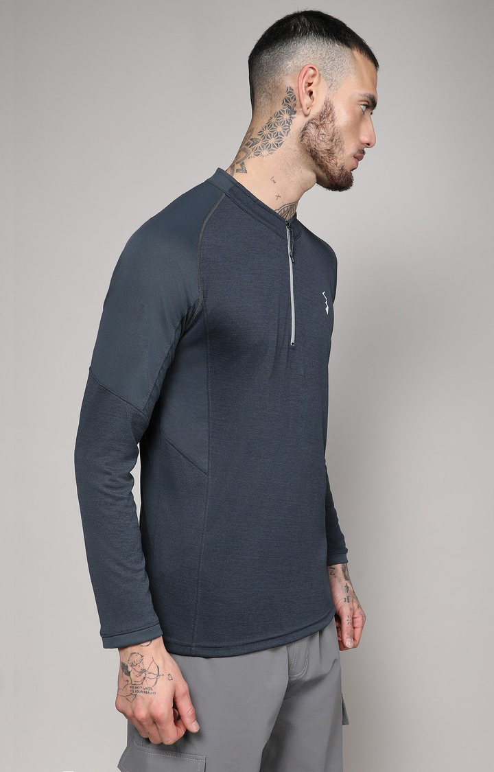 Men's Charcoal Grey Solid Activewear T-Shirt