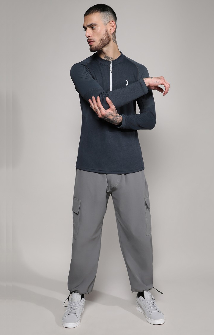 Men's Charcoal Grey Solid Activewear T-Shirt