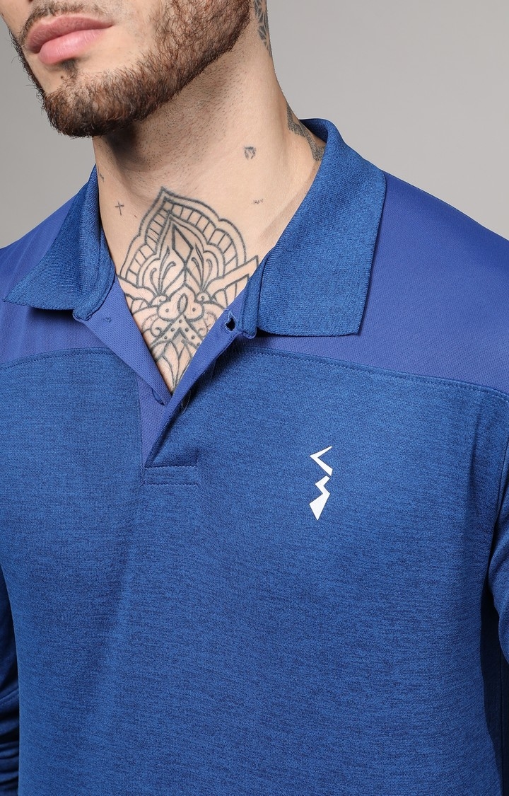 Men's Denim Blue Printed Activewear T-Shirt