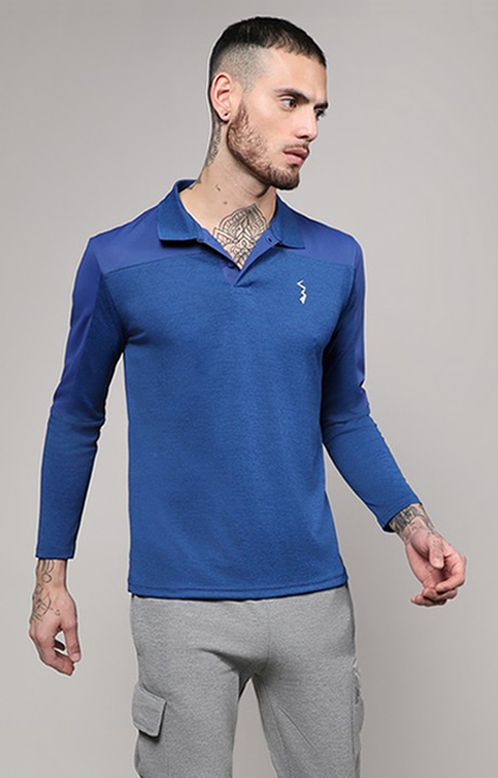 CAMPUS SUTRA | Men's Denim Blue Printed Activewear T-Shirt