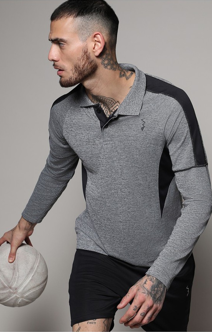 Men's Black and Grey Colourblock Activewear T-Shirt