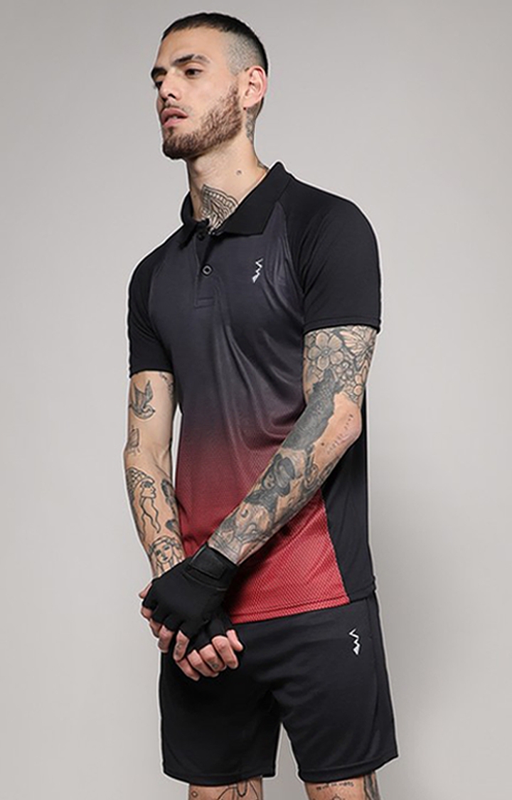 CAMPUS SUTRA | Men's Jet Black and Crimson Red Colourblock Activewear T-Shirt