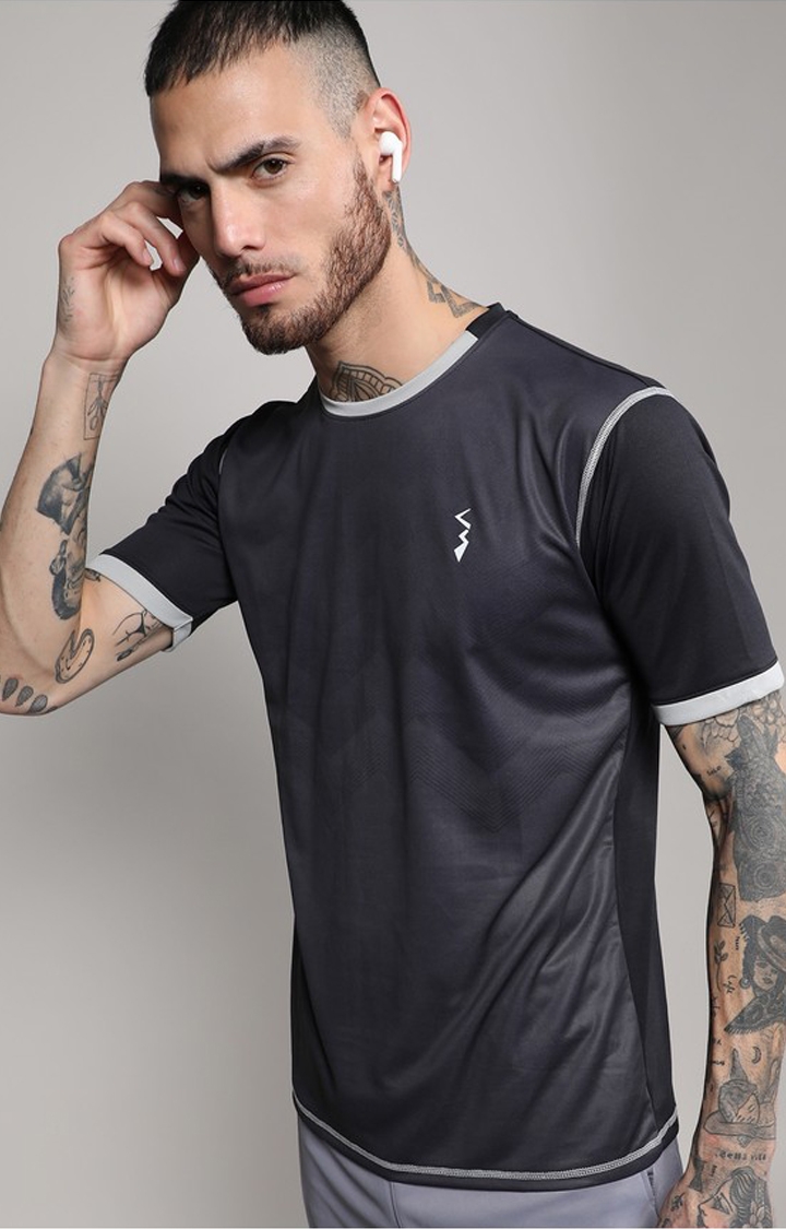 Men's Charcoal Grey Printed Activewear T-Shirt