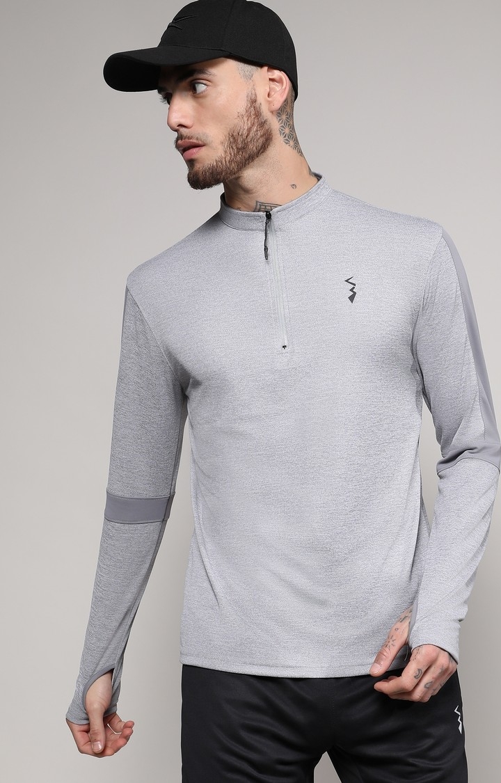 CAMPUS SUTRA | Men's Light Grey Solid Activewear T-Shirt