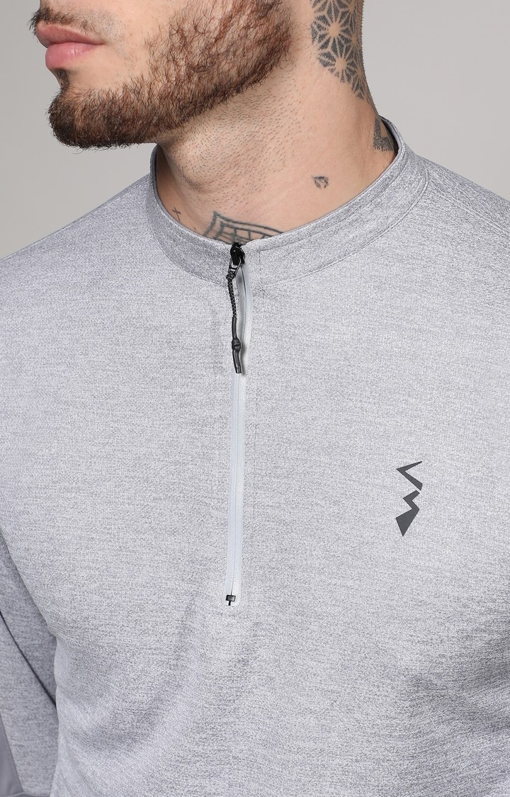Men's Light Grey Solid Activewear T-Shirt