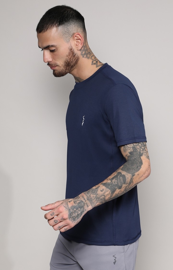 Men's Navy Blue Solid Activewear T-Shirt