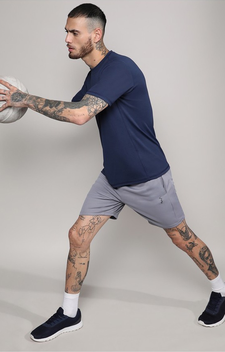 Men's Blue Solid Activewear T-Shirts