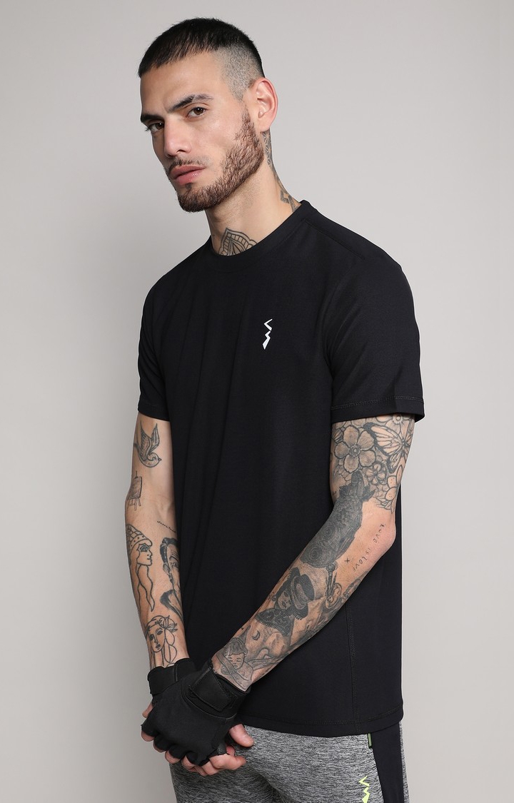 Men's Onyx Black Solid Activewear T-Shirt
