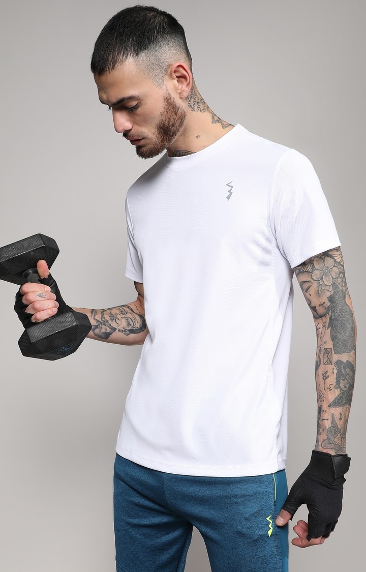 Men's White Solid Activewear T-Shirt