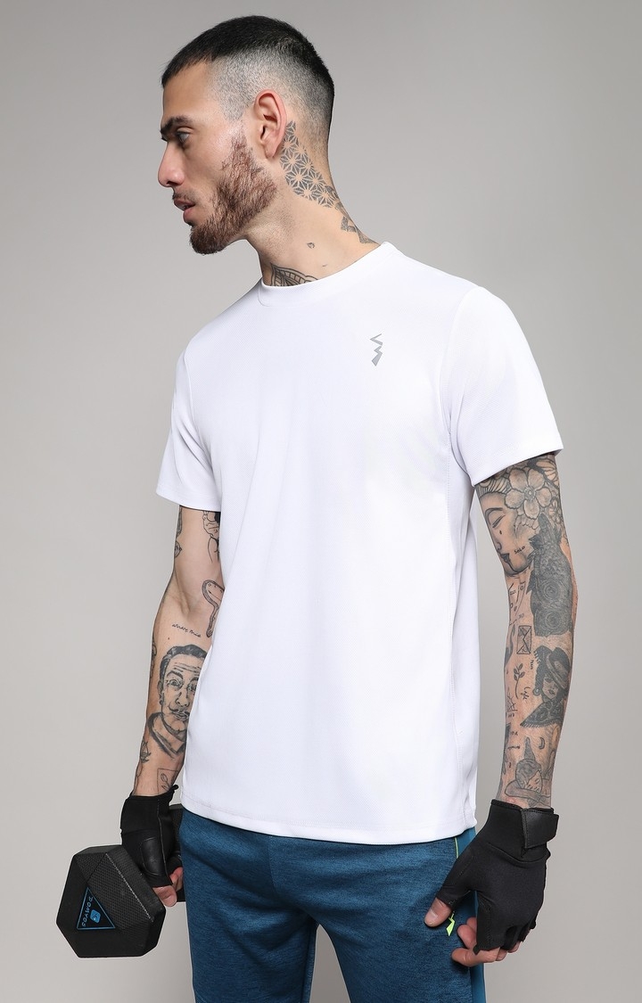 Men's White Solid Activewear T-Shirt