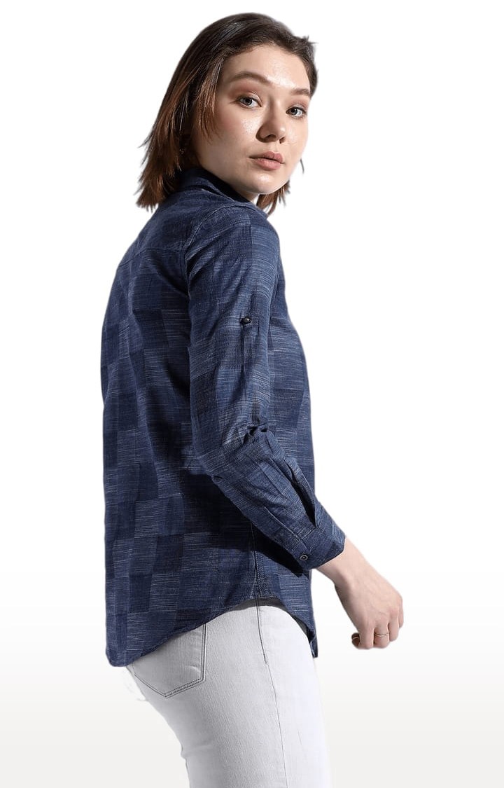 Women's Blue Checked Casual Shirts