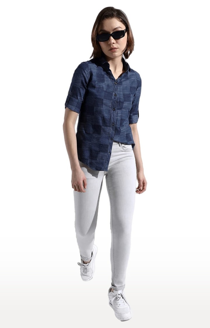 Women's Blue Checked Casual Shirts