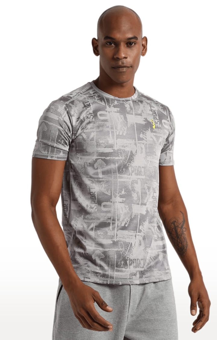 CAMPUS SUTRA | Men's Grey Polyester Graphics Activewear T-Shirt 0