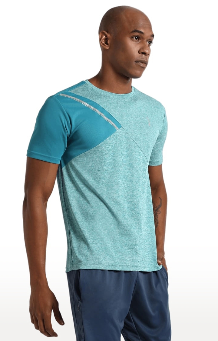 Men's Green Polyester Colourblock Activewear T-Shirt