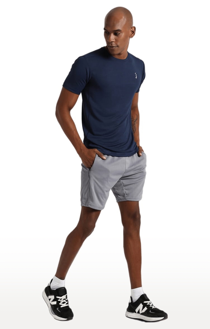 Men's Navy Blue Polyester Solid Activewear T-Shirt