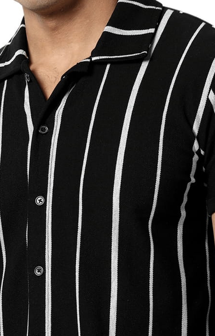 Men's Black Cotton Striped Casual Shirt