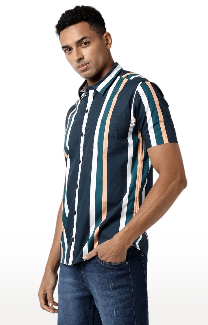 CAMPUS SUTRA | Men's Blue Cotton Striped Casual Shirt