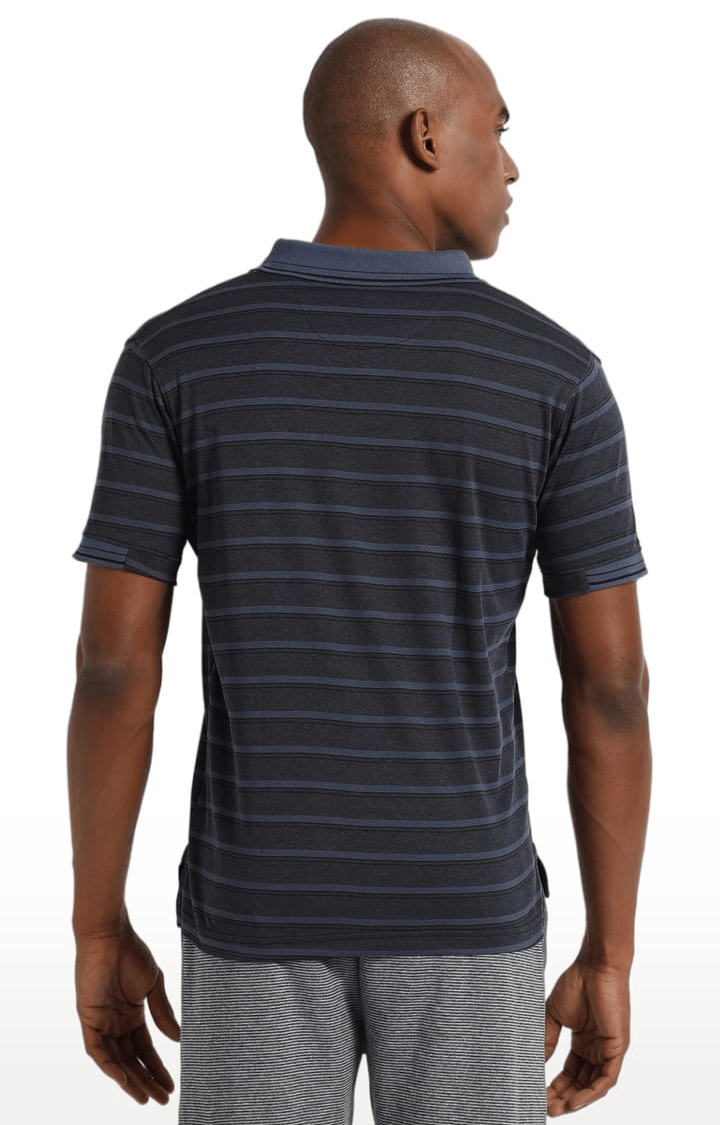 Men's Grey Cotton Striped Polo T-Shirt