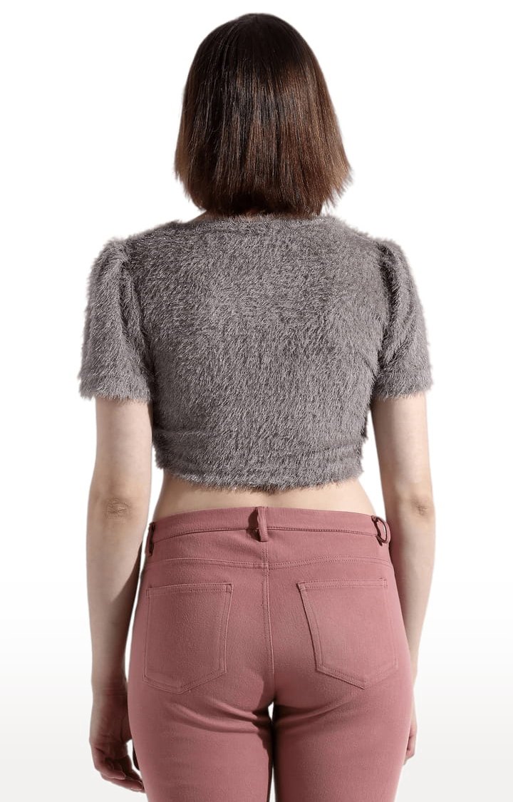 Women's Grey Textured Crop Top