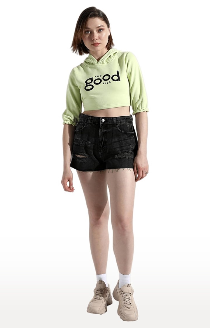 Women's Green Typographic Crop Top