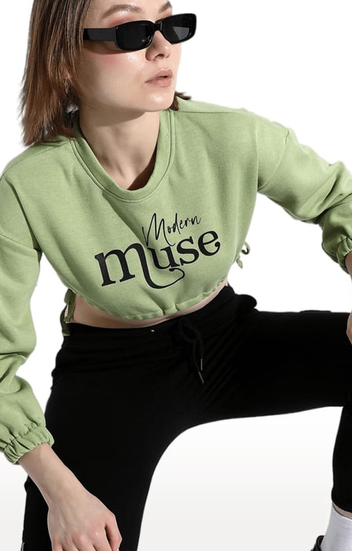 Women's Green Typographic Crop Top