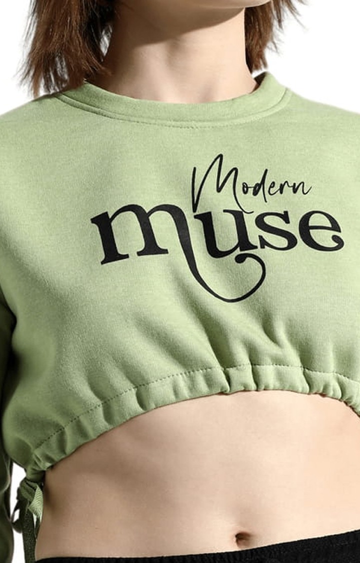 Women's Green Typographic Crop Top