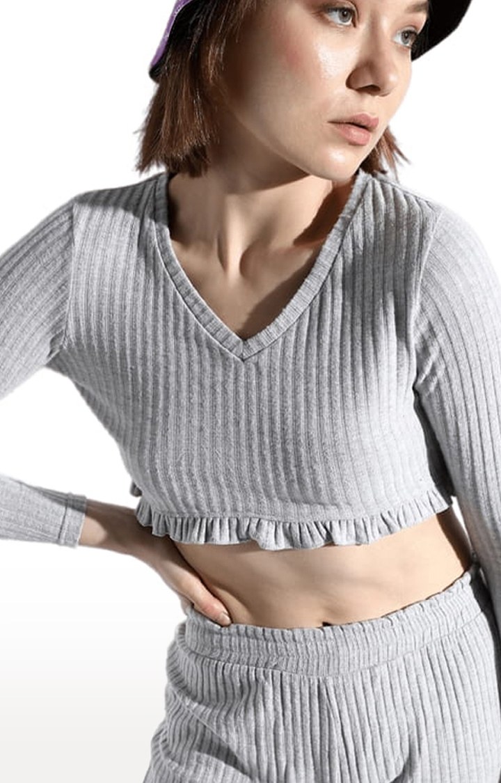 Women's Grey Textured Co-ords
