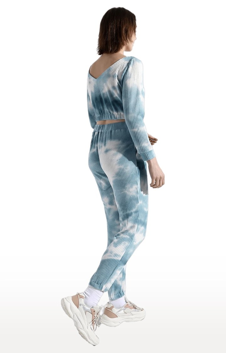 Women's Blue Cotton Tie Dye Co-ords