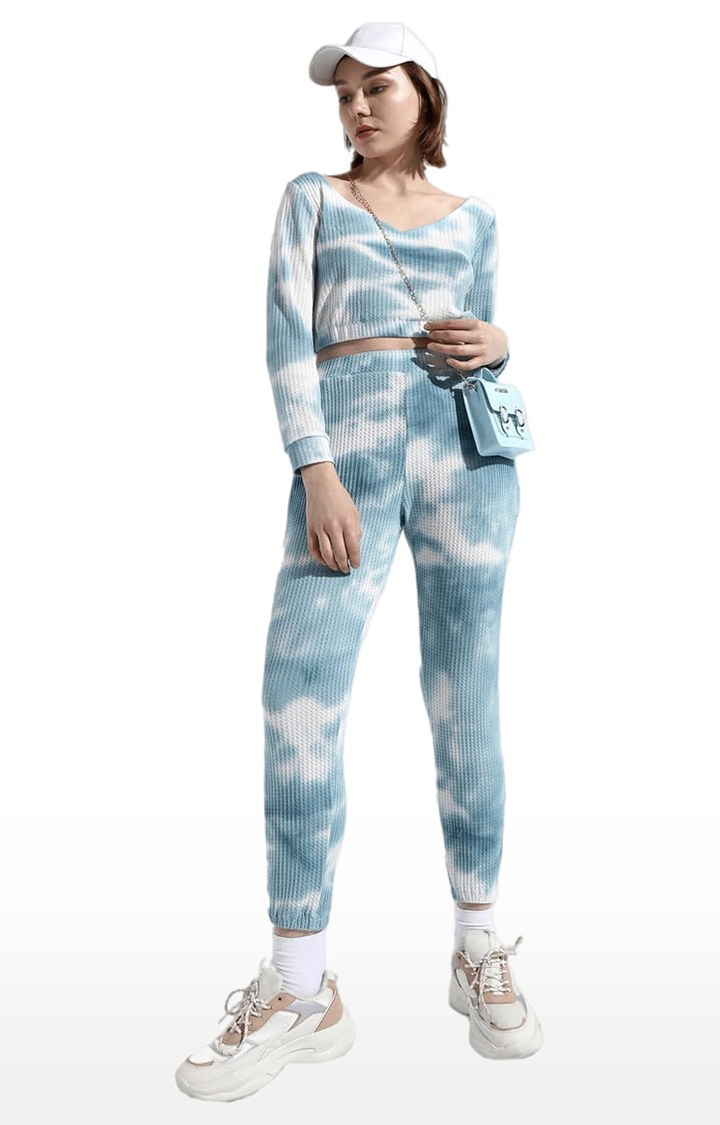 Women's Blue Cotton Tie Dye Co-ords