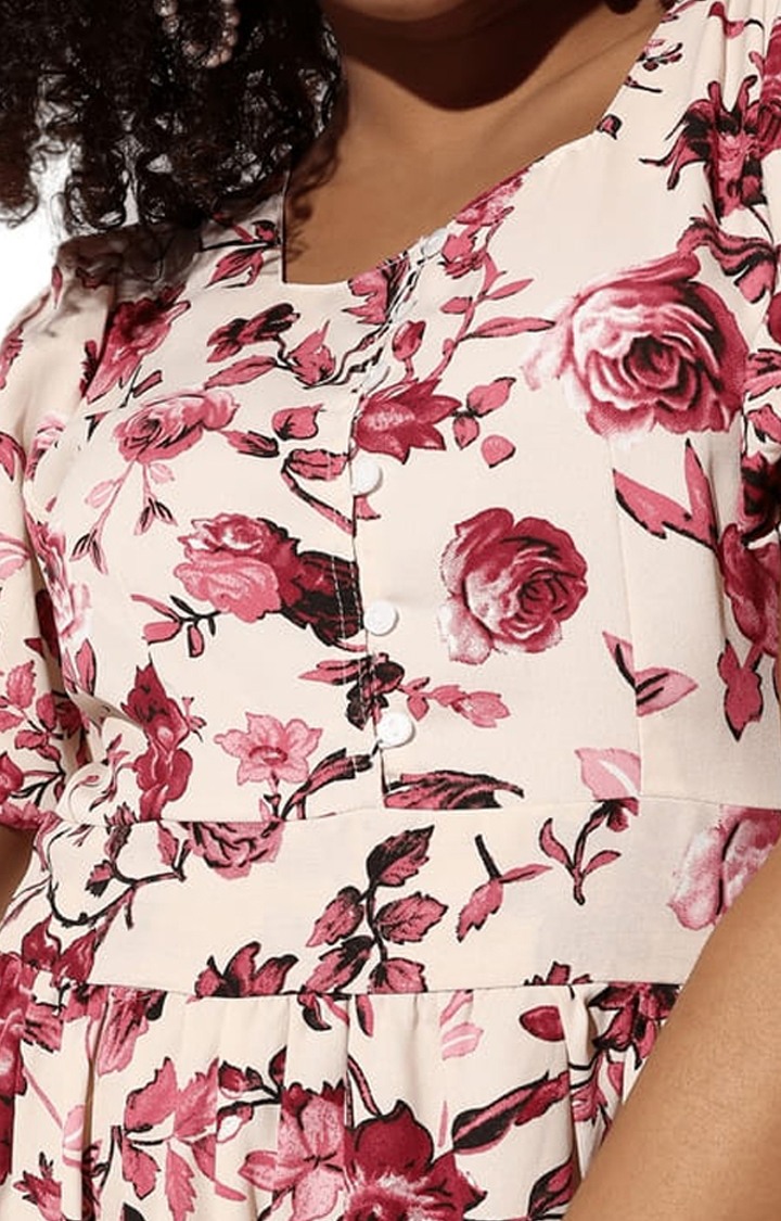 Women's Beige Floral Tiered Dress