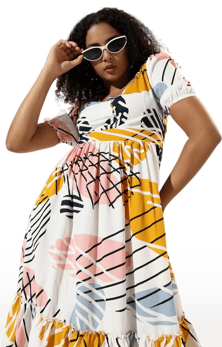 CAMPUS SUTRA | Women's Multicolour Polyester Printed Tiered Dress