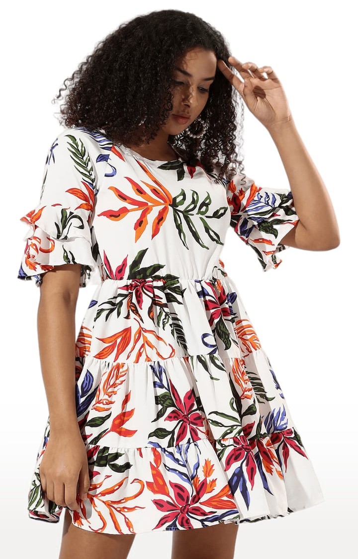 Women's Multi Printed Tiered Dress