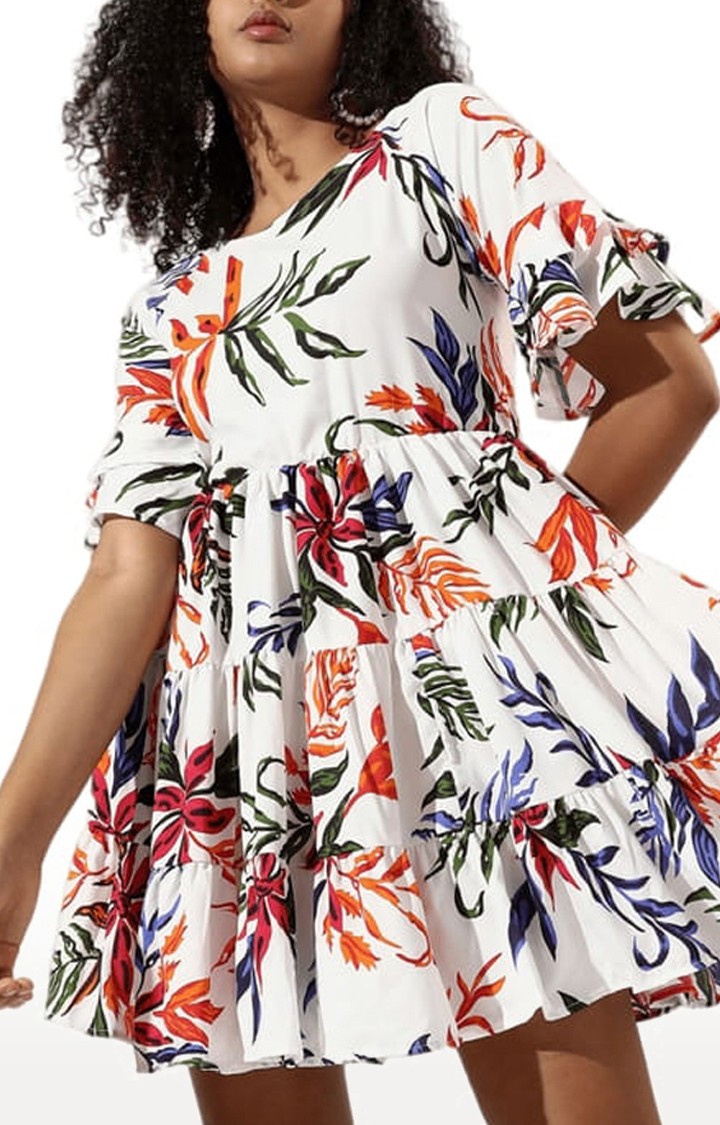 Women's Multi Printed Tiered Dress