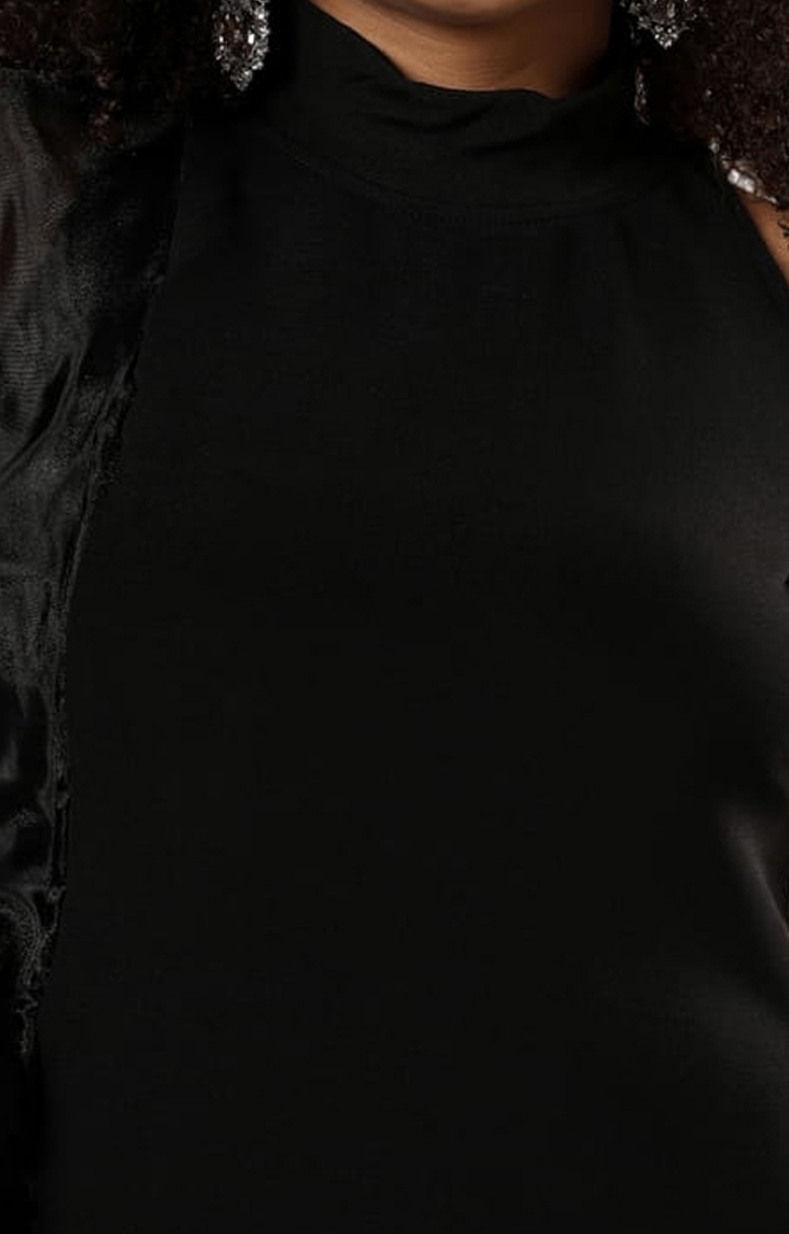 Women's Black Crepe Solid Bodycon Dress