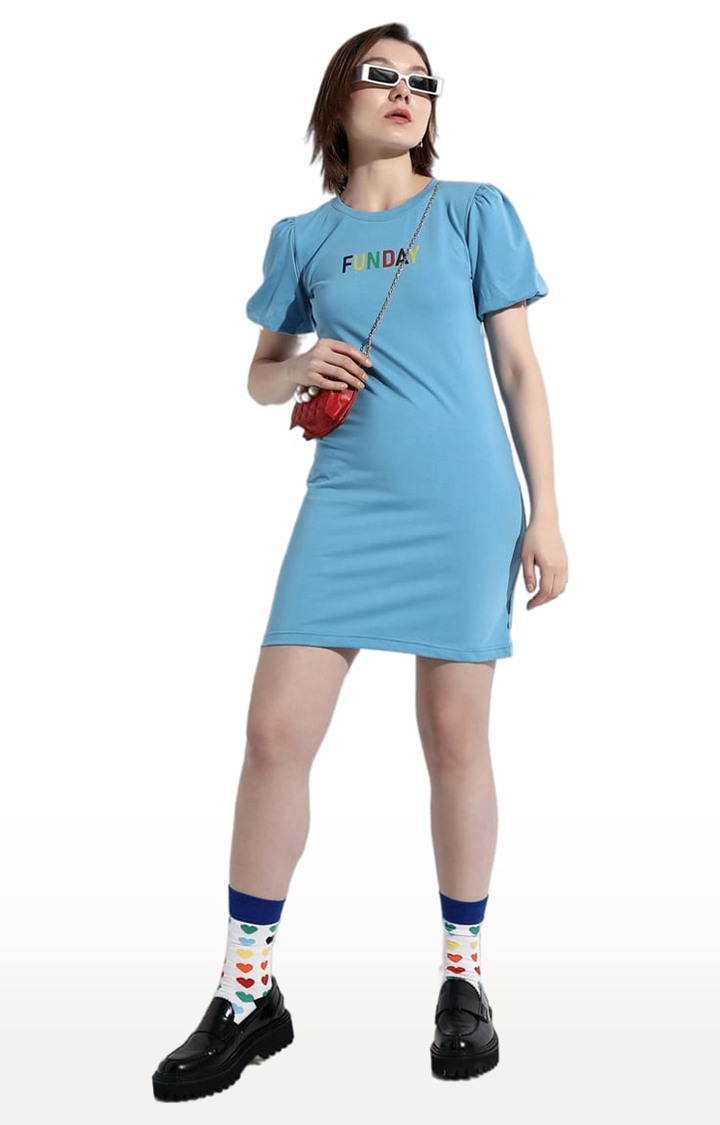 Women's Blue Typographic Sheath Dress