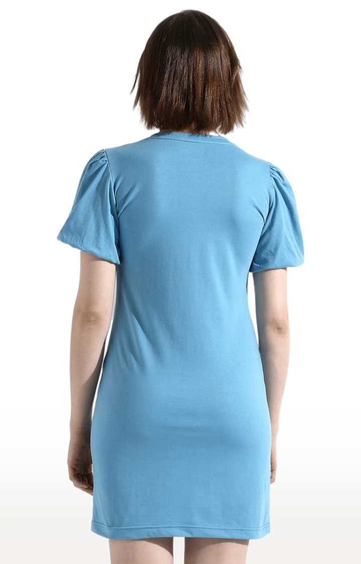 Women's Light Blue Polyester Typographic Printed Sheath Dress