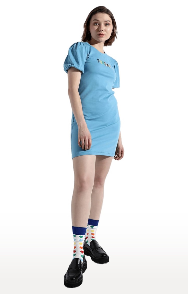 Women's Blue Typographic Sheath Dress
