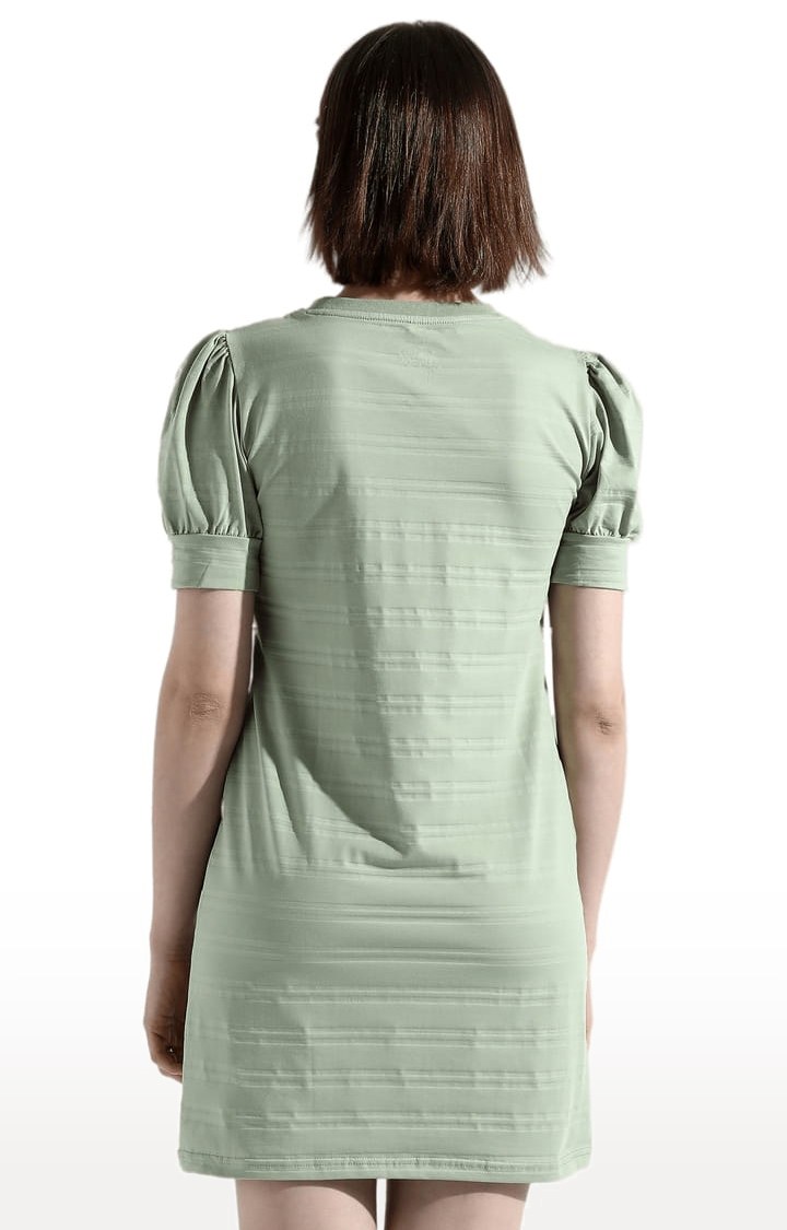 Women's Green Polyester Typographic Printed Shift Dress