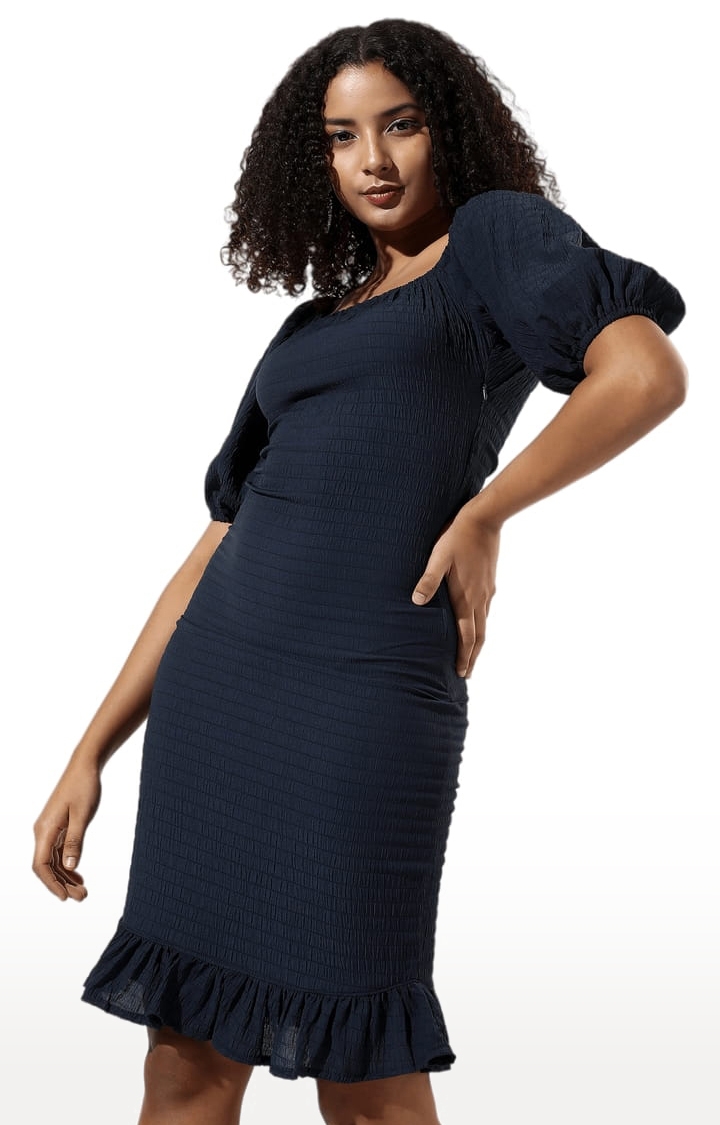 CAMPUS SUTRA | Women's Blue Polyester Solid Sheath Dress